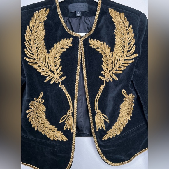 Nili Lotan Patsy Gold Embroidered  Jacket Black Velvet Floral Size XS /O EUC - Picture 5 of 11